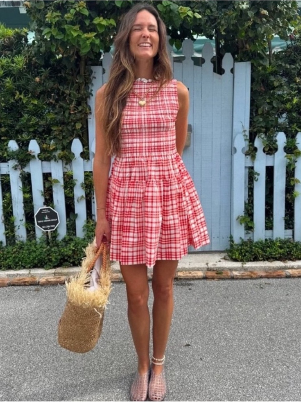 Hill House Cosima Mini Nap dress. Watercolor Gingham - Cherry. S. EUC